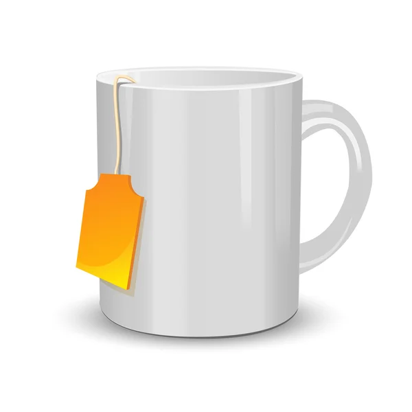 Taza blanca de té con etiqueta — Archivo Imágenes Vectoriales