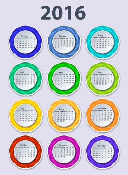 Calendrier 2016 année vectoriel modèle de conception . — Image vectorielle