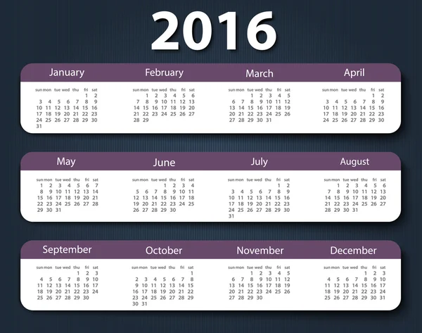 Шаблон векторного дизайна календаря 2016 года . — стоковый вектор
