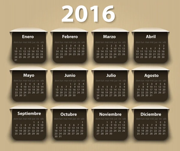 Calendrier 2016 année vectoriel modèle de conception en espagnol . — Image vectorielle