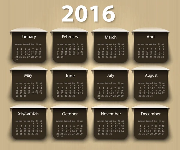 Calendrier 2016 année vectoriel modèle de conception . — Image vectorielle