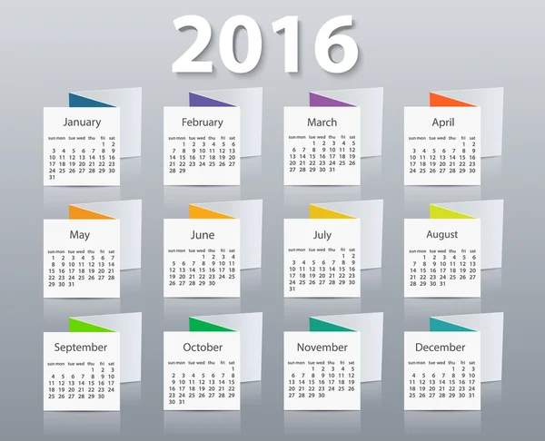 Kalender 2016 Jahr Vektor-Design-Vorlage. — Stockvektor