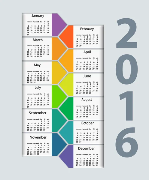 Calendário 2016 modelo de projeto do vetor ano . — Vetor de Stock