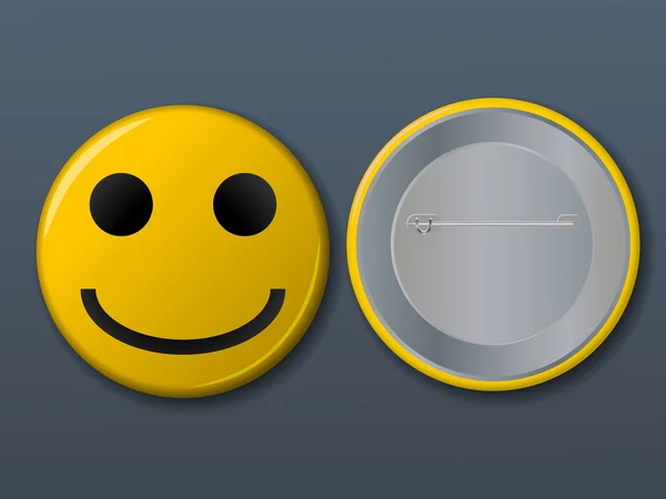 Glimlach pin, geel op grijze achtergrond — Stockvector