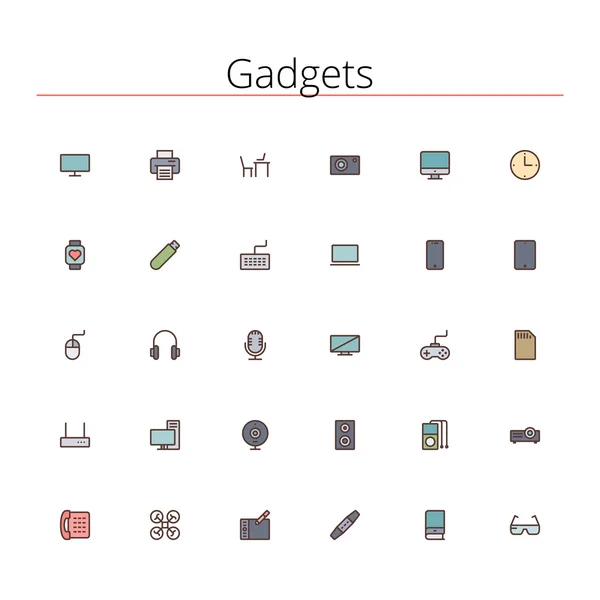 Gadgets Colored Line Icons — Stock Vector