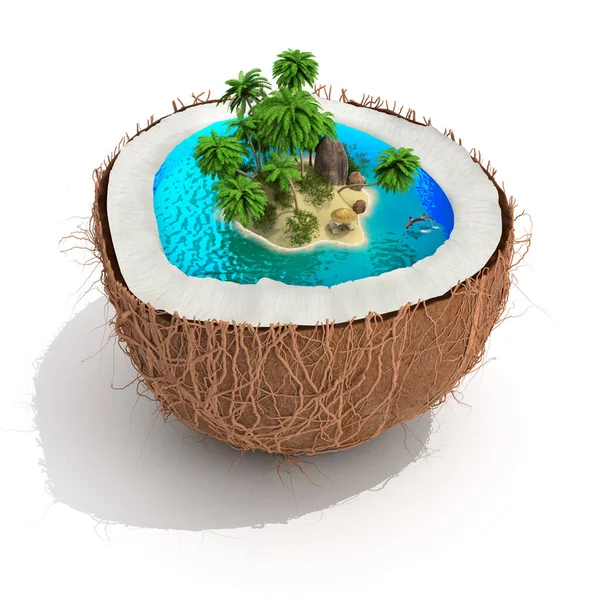 Isola Tropicale Cocco Immagine Fondo Bianco — Foto Stock