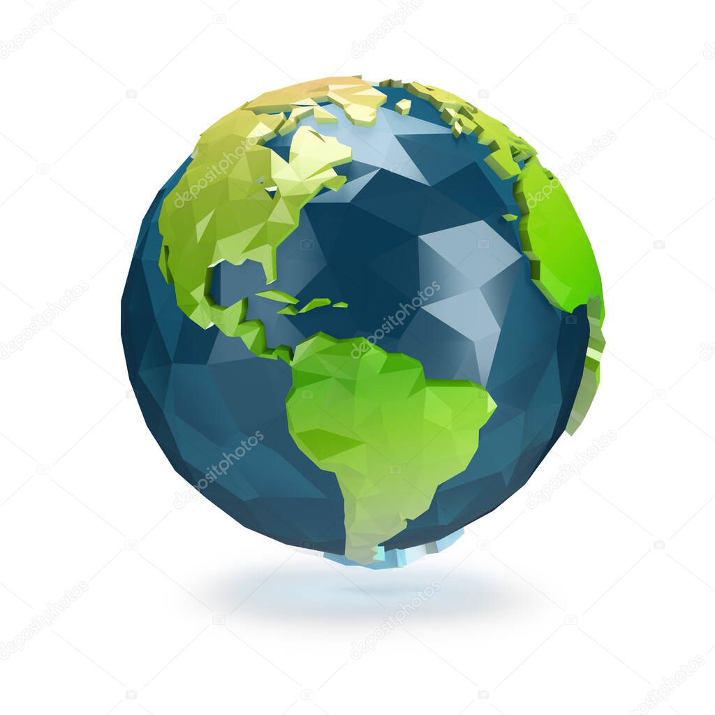 Low poly planet. 3d image. White background.