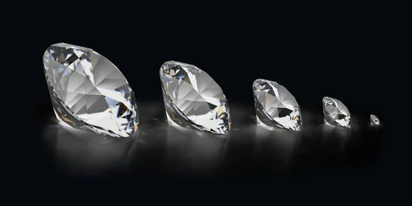 Imagem Gerada Diamantes Diferentes Tamanhos Fundo Reflexivo Preto — Fotografia de Stock