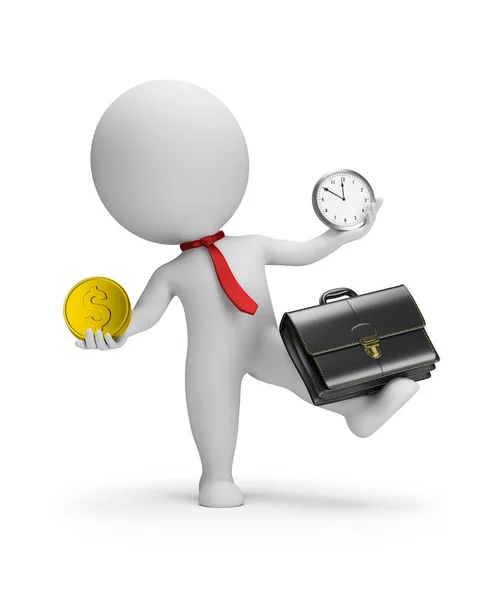 Persone Piccole Equilibri Multimanager Con Valigetta Moneta Oro Orologio Immagine — Foto Stock