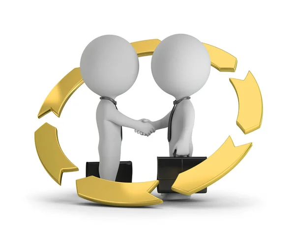 Small Businessmen Shake Each Other Hands Gold Arrows Image White — Stockfoto