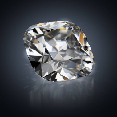 3D görüntü oluşturuldu. Koyu renk yansıtıcı arka planda elmas kesimi yastık