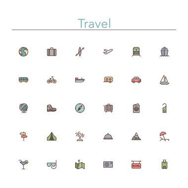 Renkli çizgi simgeler seyahat