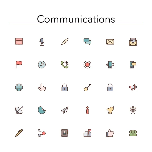 Comunicazioni Icone di linea colorate — Vettoriale Stock