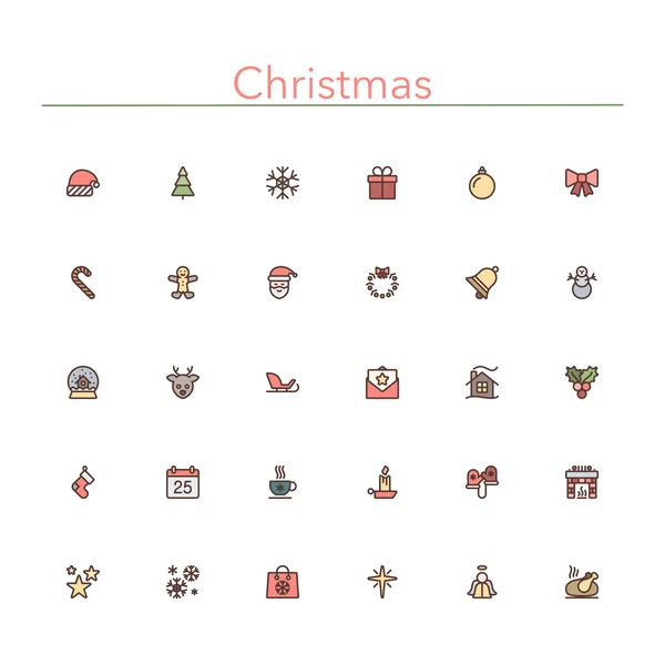 Iconos de línea de colores de Navidad — Vector de stock