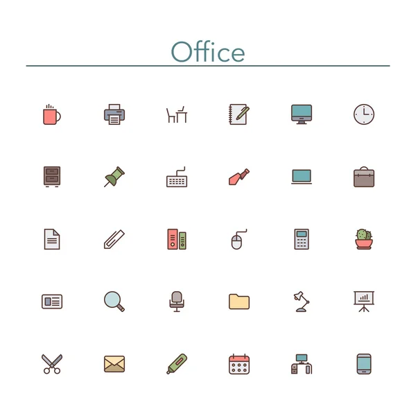 Icone di linea colorate per ufficio — Vettoriale Stock