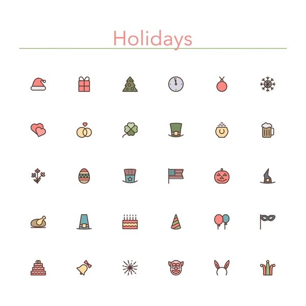 Iconos de línea de colores de vacaciones — Vector de stock