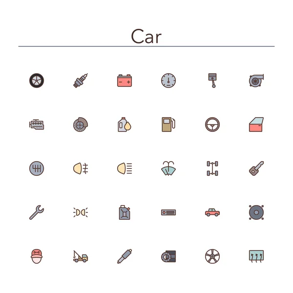 Car Colored Line Icons — Stock Vector