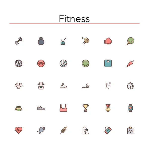 Iconos de línea de color Fitness — Vector de stock