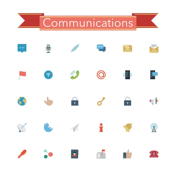 Comunicaciones Iconos planos — Vector de stock