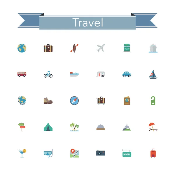 Iconos planos de viaje — Vector de stock