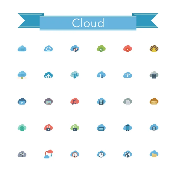 Iconos planos de nube — Vector de stock