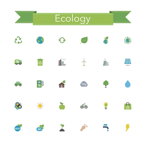 Ecología iconos planos — Vector de stock