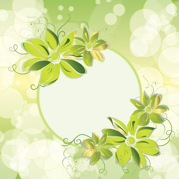 Banner verde con flores — Vector de stock