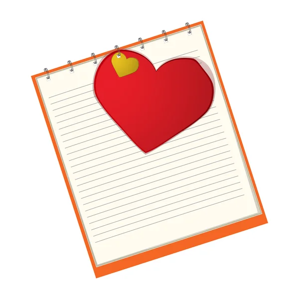 Rött hjärta i en anteckningsbok — Stock vektor