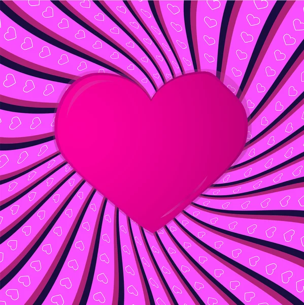 Raying 心とピンクのカード。あなたの設計のためのベクトル要素 — ストックベクタ