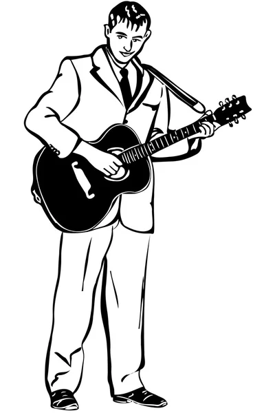 Dibujo vectorial de un hombre tocando una guitarra acústica — Archivo Imágenes Vectoriales