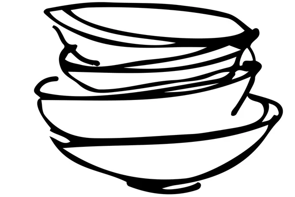 Schizzo vettoriale di una pila di piatti sporchi — Vettoriale Stock