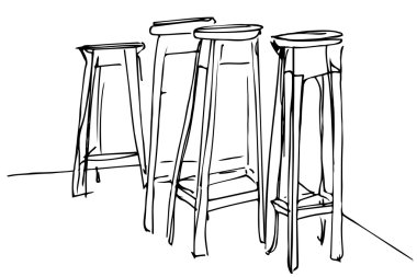 dört yüksek ahşap tabure