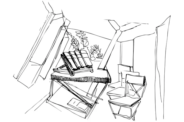 Διάνυσμα σκίτσο του δωματίου με καρέκλες — Διανυσματικό Αρχείο