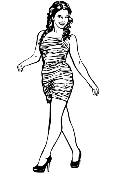 Vector sketch of brunette girl in high heels — Stock Vector