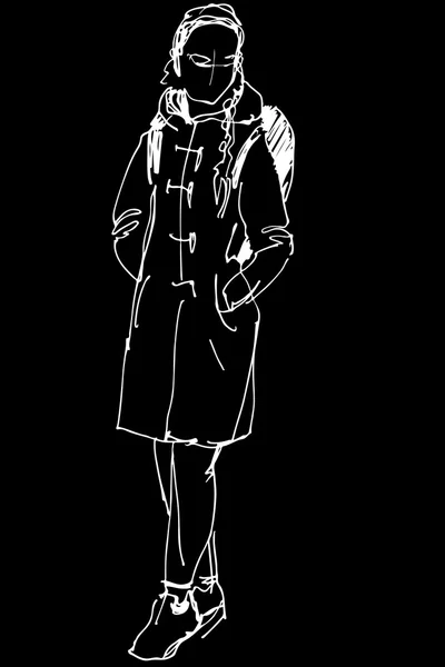 Дівчина в пальто з рюкзаком — стоковий вектор