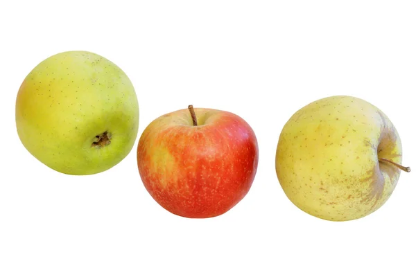 Image Three Apples White Background Center Red — Stock Photo, Image