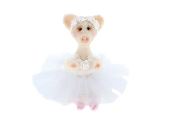 Porco de brinquedo branco em um tutu — Fotografia de Stock