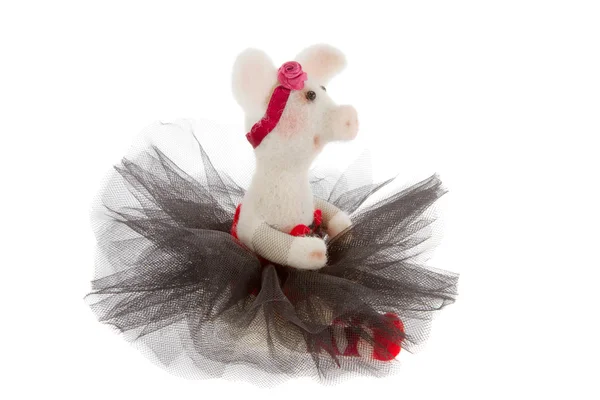 兔兔在白色的玩具猪 — 图库照片
