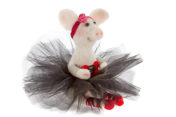 Porco de brinquedo branco em um tutu — Fotografia de Stock