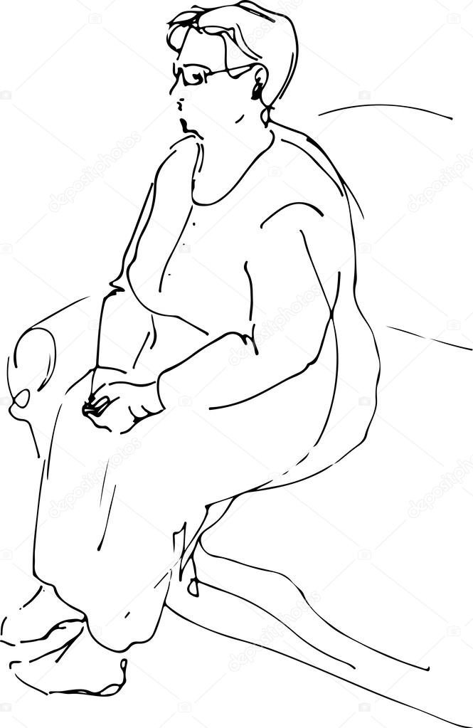 sketch of a grandmother sitting resting 