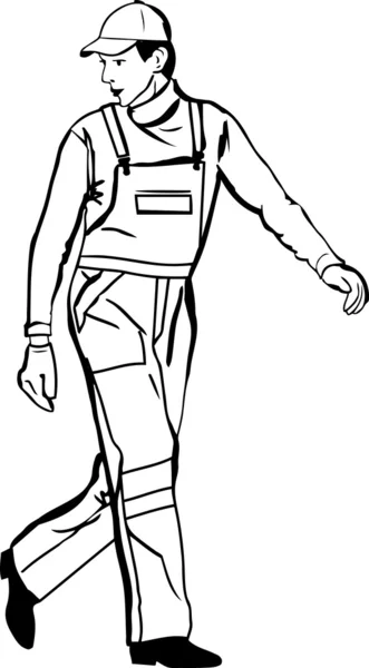 Skizze eines Arbeiters mit Mütze und Handschuhen — Stockvektor