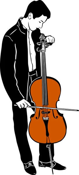 Young male musician tuning cello — Stock Vector