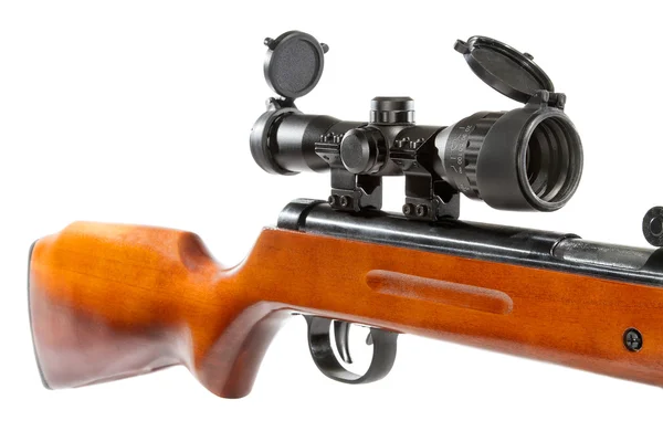 Air rifle with a telescopic sight and a wooden butt — Stock Photo, Image