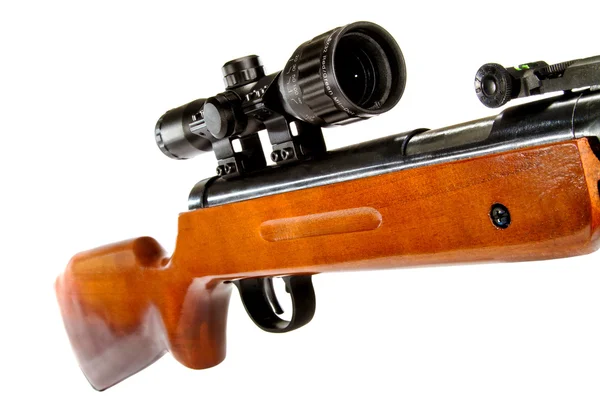 Air rifle with a telescopic sight and a wooden butt — Stock Photo, Image