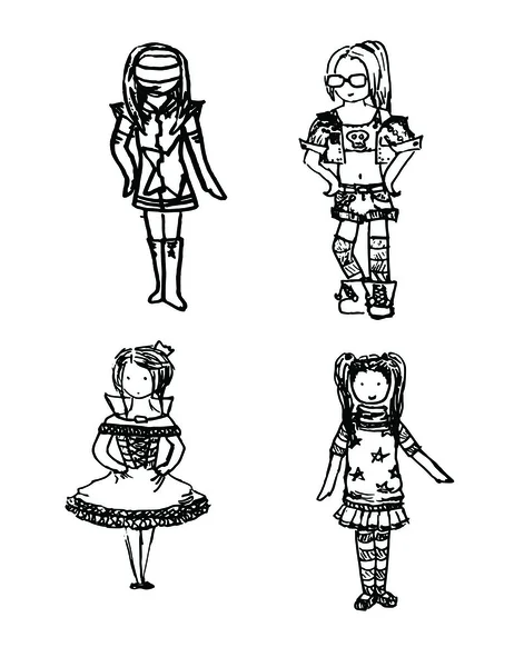Dívka v různých kostýmech — Stockový vektor