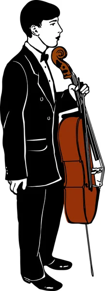 Sketch of a young man with a cello musician — Stock Vector