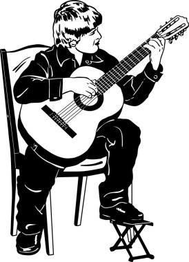 bir çocuk bir gitar müzik çalmaya vektör çizimi