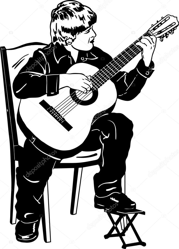 vector sketch of a boy playing music on a guitar