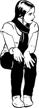 Kız oturur ve dinler