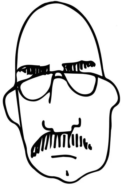 Croquis d'un chauve avec une moustache portant des lunettes — Image vectorielle